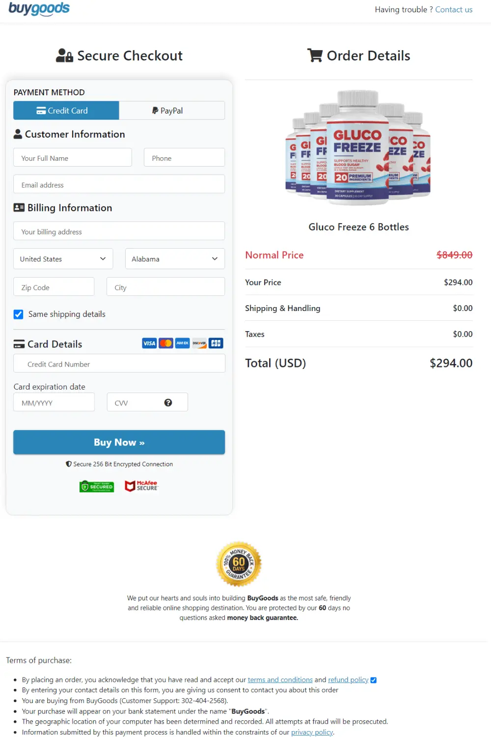 glucofreeze order page